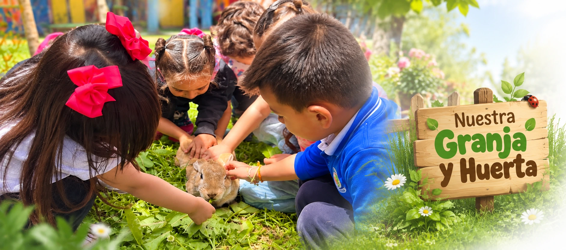 Niños disfrutando de la granja y huerta escolar del Jardín Infantil Los Sauces